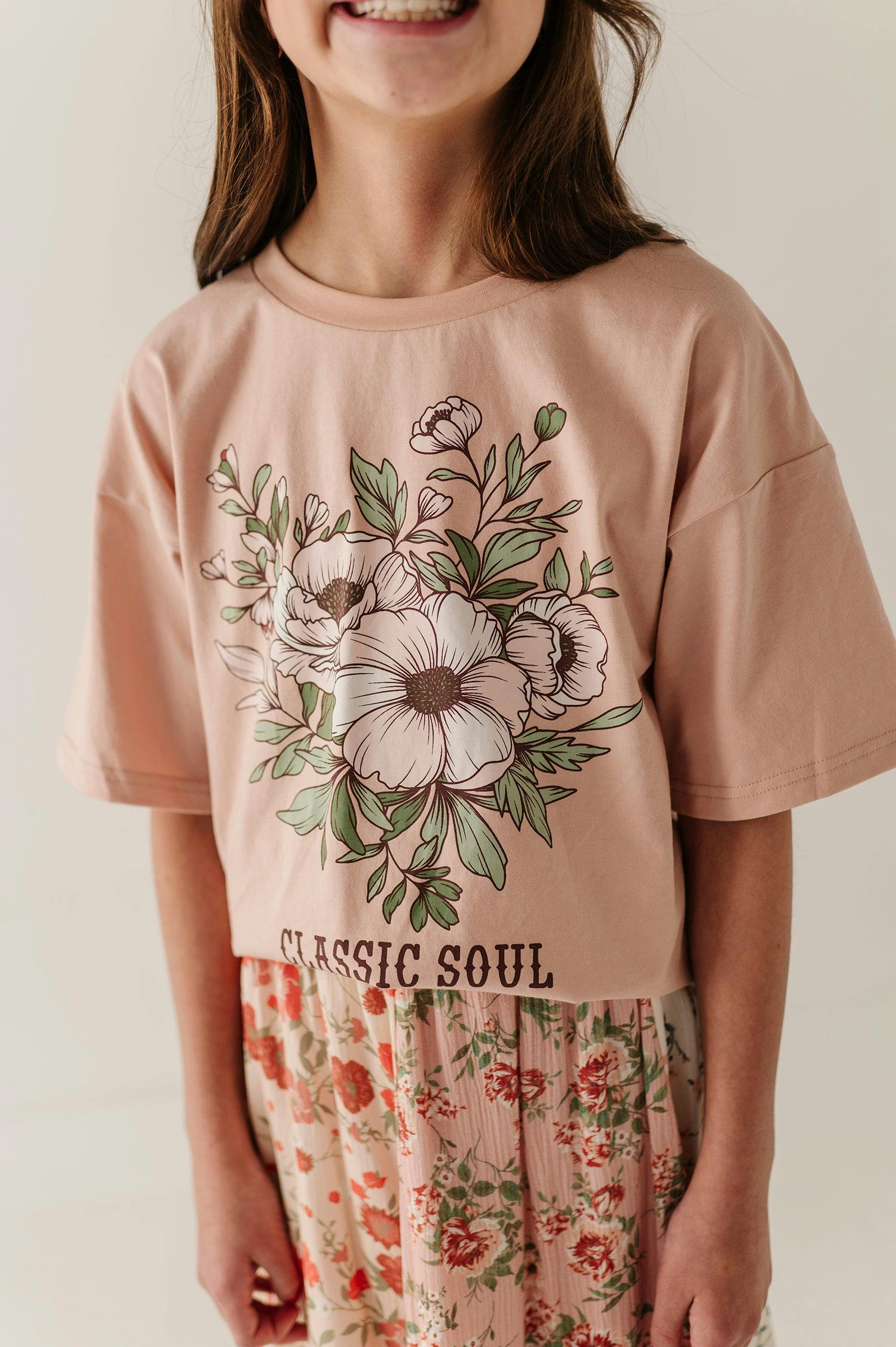 Girls Cotton Screen-Printed Tee in Classic Soul