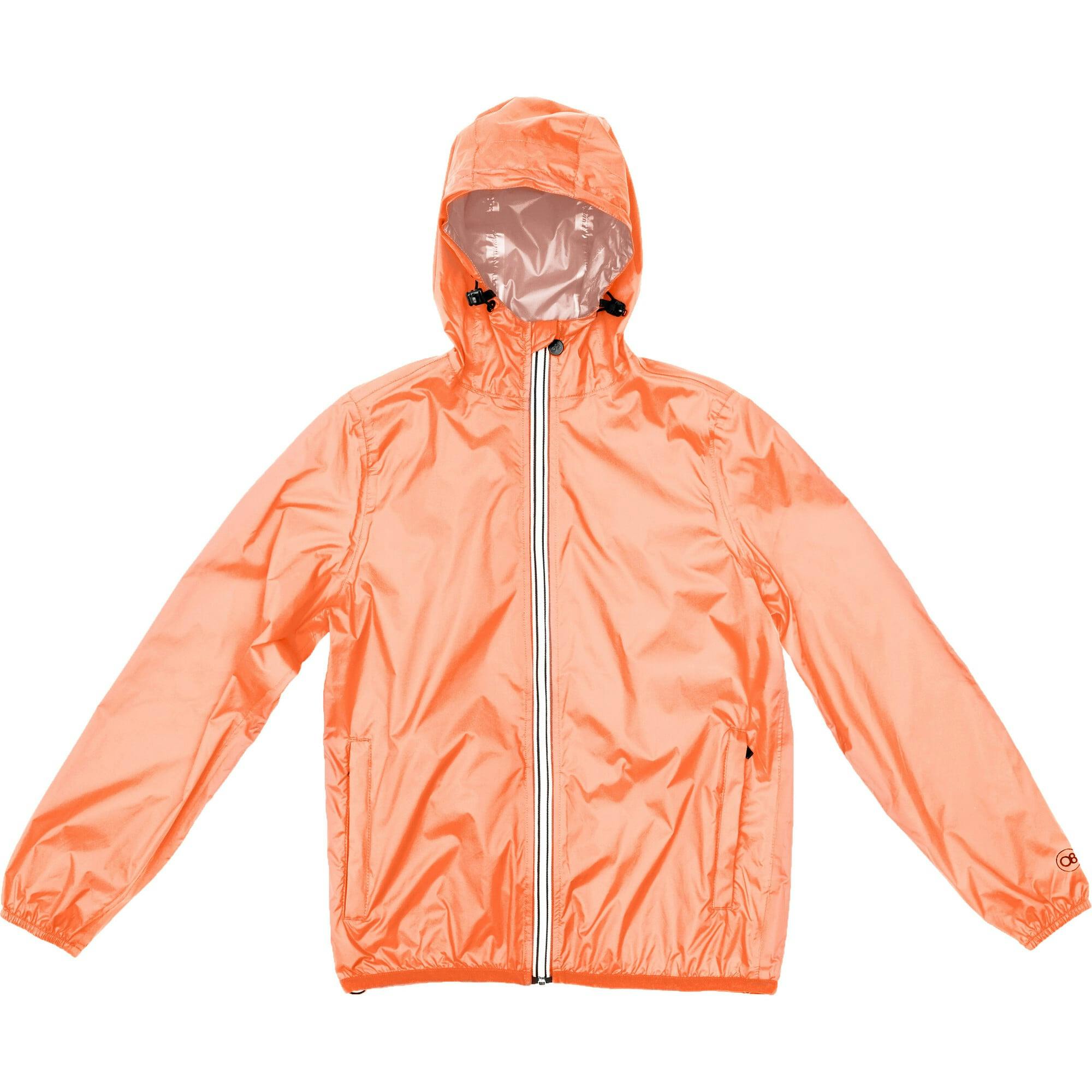 Yellow fluo full zip packable rain jacket and windbreaker