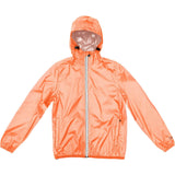 Orange fluo full zip packable rain jacket and windbreaker