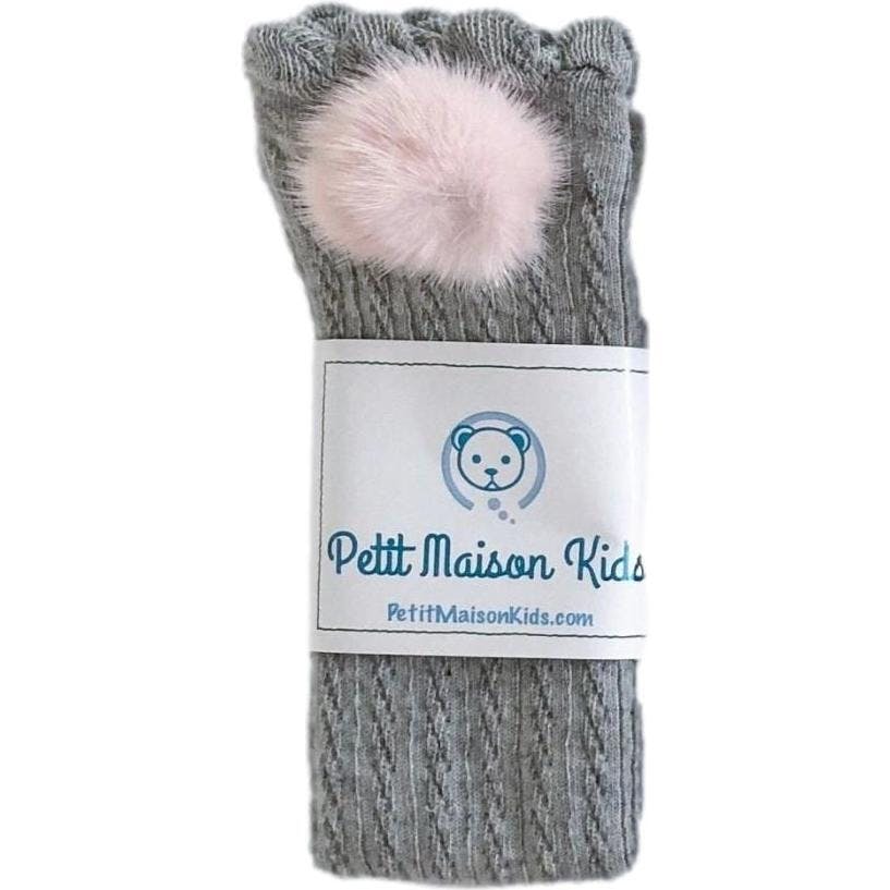 Grey Knee High Socks with Poms