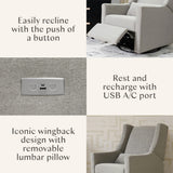 Kiwi Electronic Recliner and Swivel Glider with USB port in Performance Grey Eco-Weave