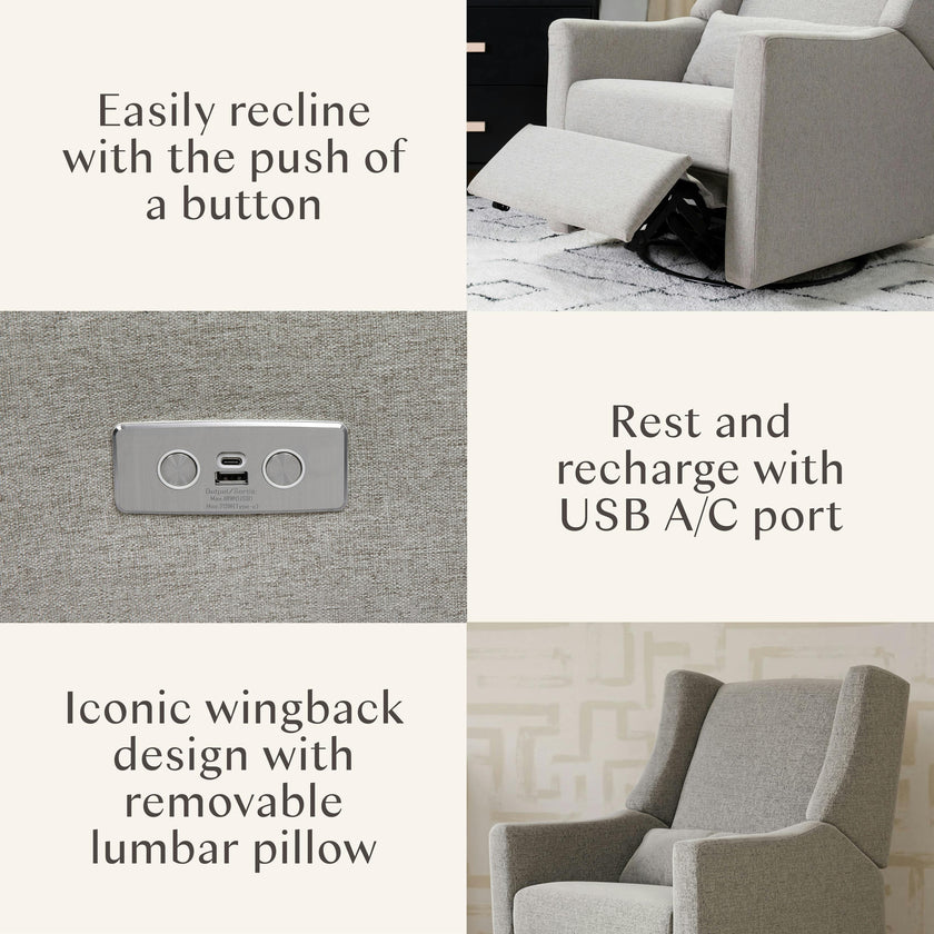 Kiwi Electronic Recliner and Swivel Glider with USB port in Performance Grey Eco-Weave