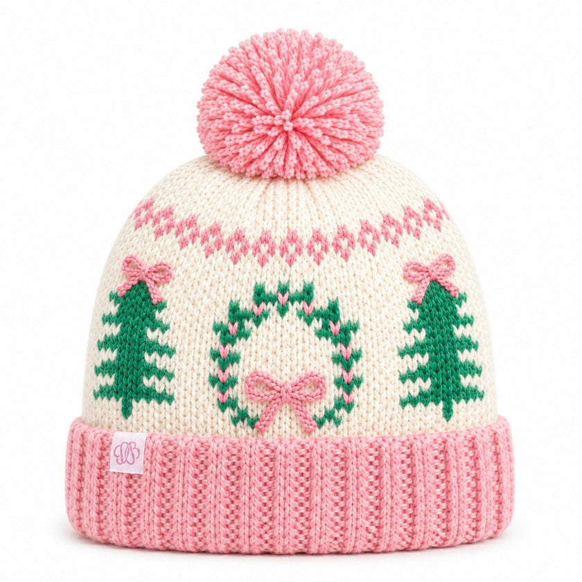 Holiday Bow Wreath Bobble Hat