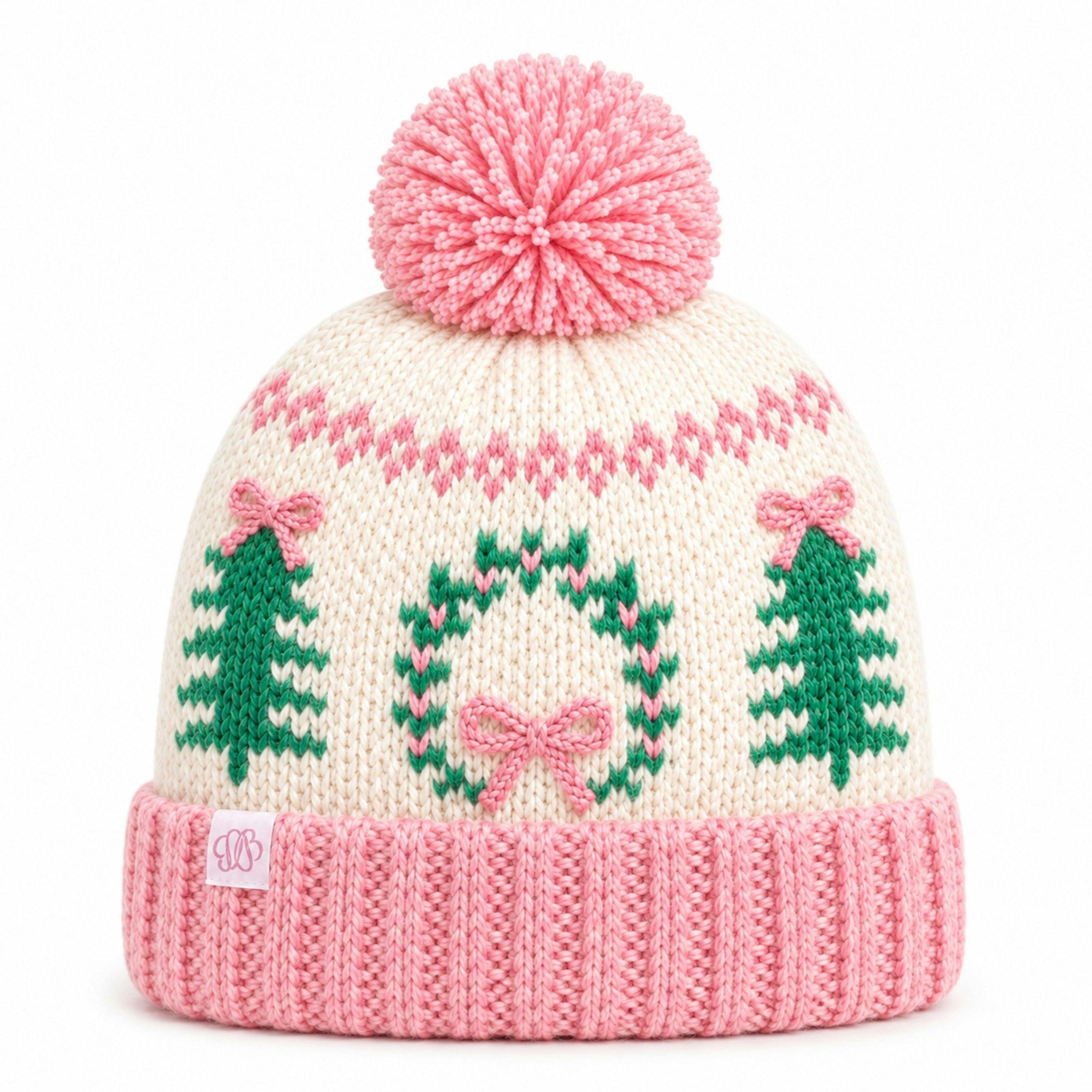 Holiday Bow Wreath Bobble Hat