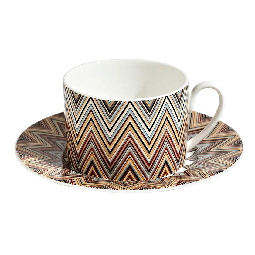 Tea Cup & Saucer Zig Zag Set of 2 In Luxury Box Jarris 148 Diam. 3.3"