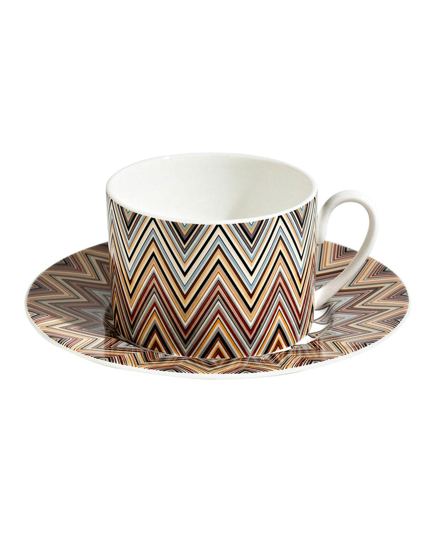 Tea Cup & Saucer Zig Zag Set of 2 In Luxury Box Jarris 148 Diam. 3.3"