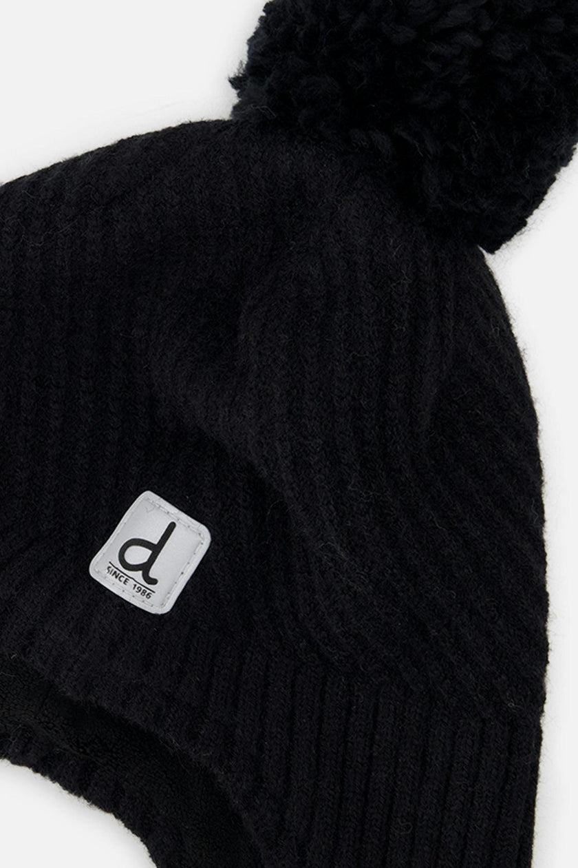 Winter Peruvian Knit Hat with Pompom Black