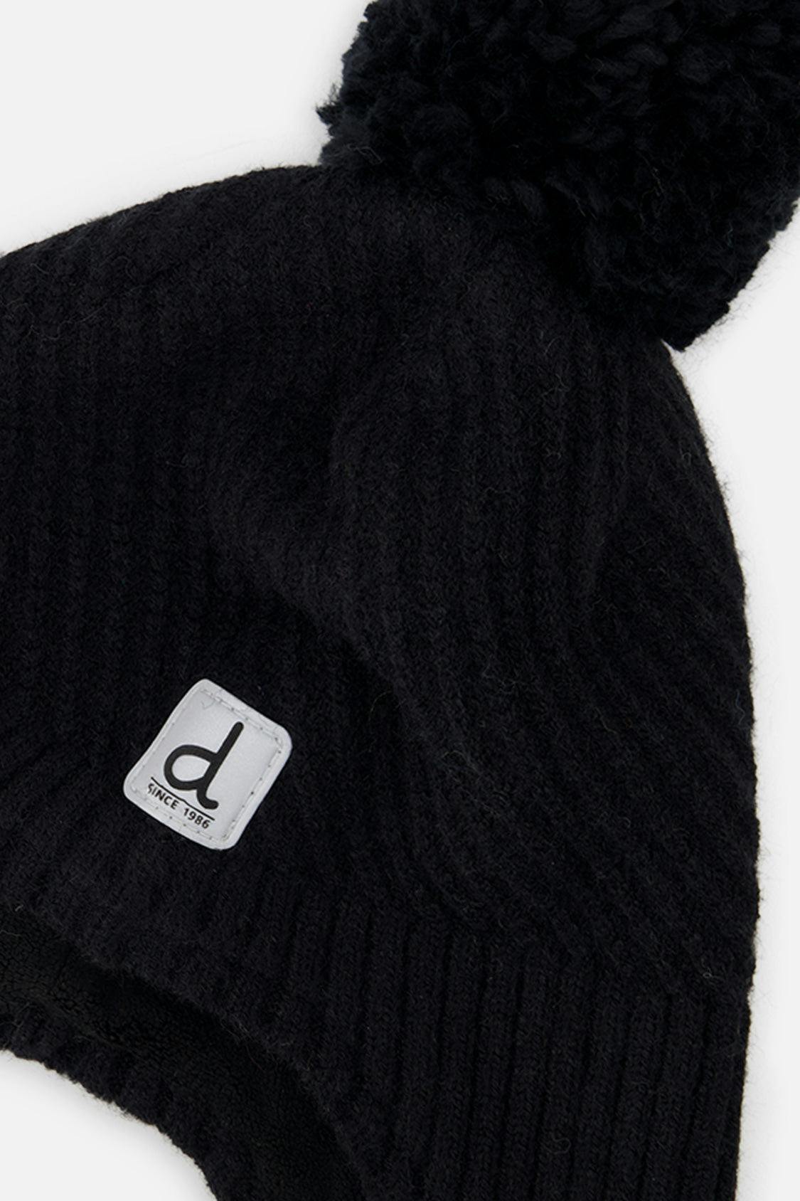 Winter Peruvian Knit Hat with Pompom Black