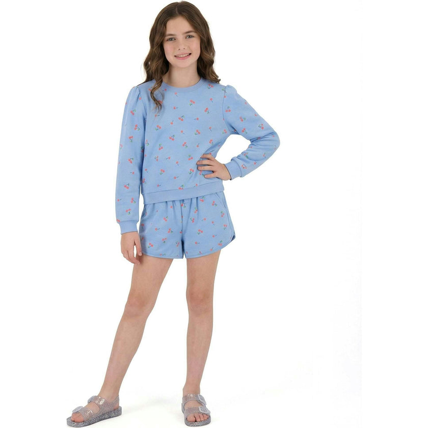 Tween Girls Crewneck Sweatshirt & Short Set | Cherry Print