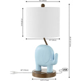 Ellie Bohemian Designer Iron/Resin Elephant LED Kids Table Lamp with Phone Stand and USB Charging Port