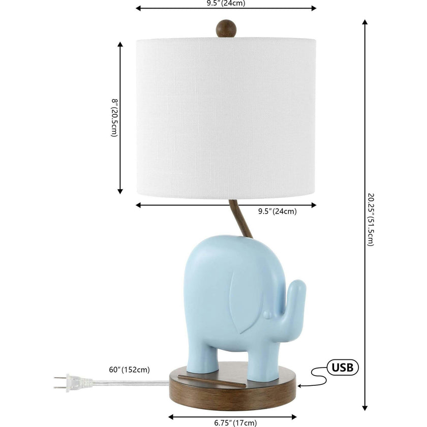 Ellie Bohemian Designer Iron/Resin Elephant LED Kids Table Lamp with Phone Stand and USB Charging Port