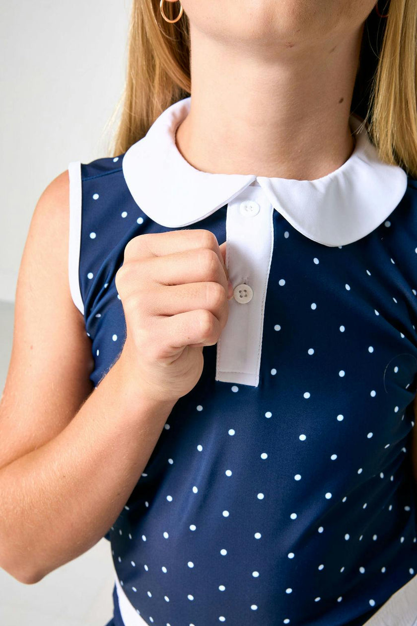 navy polka dot girly girl tank