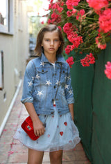 Star Leather Patched Denim Jacket
