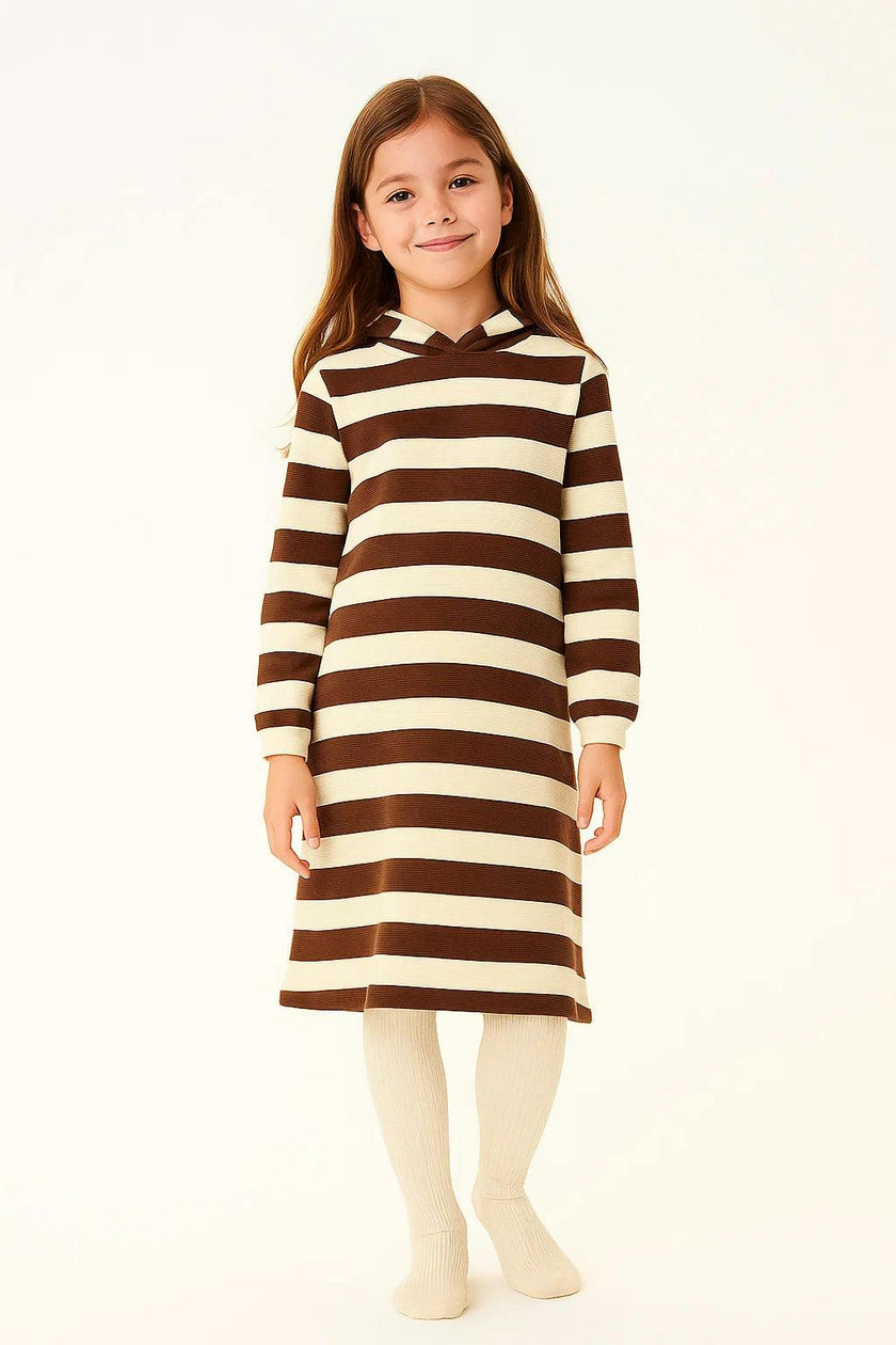 Girls Striped Hoodie Dress
