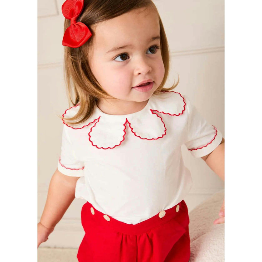 Dahlia Petal Collar Short Sleeve Two Piece Set in Red (6mths-3yrs)