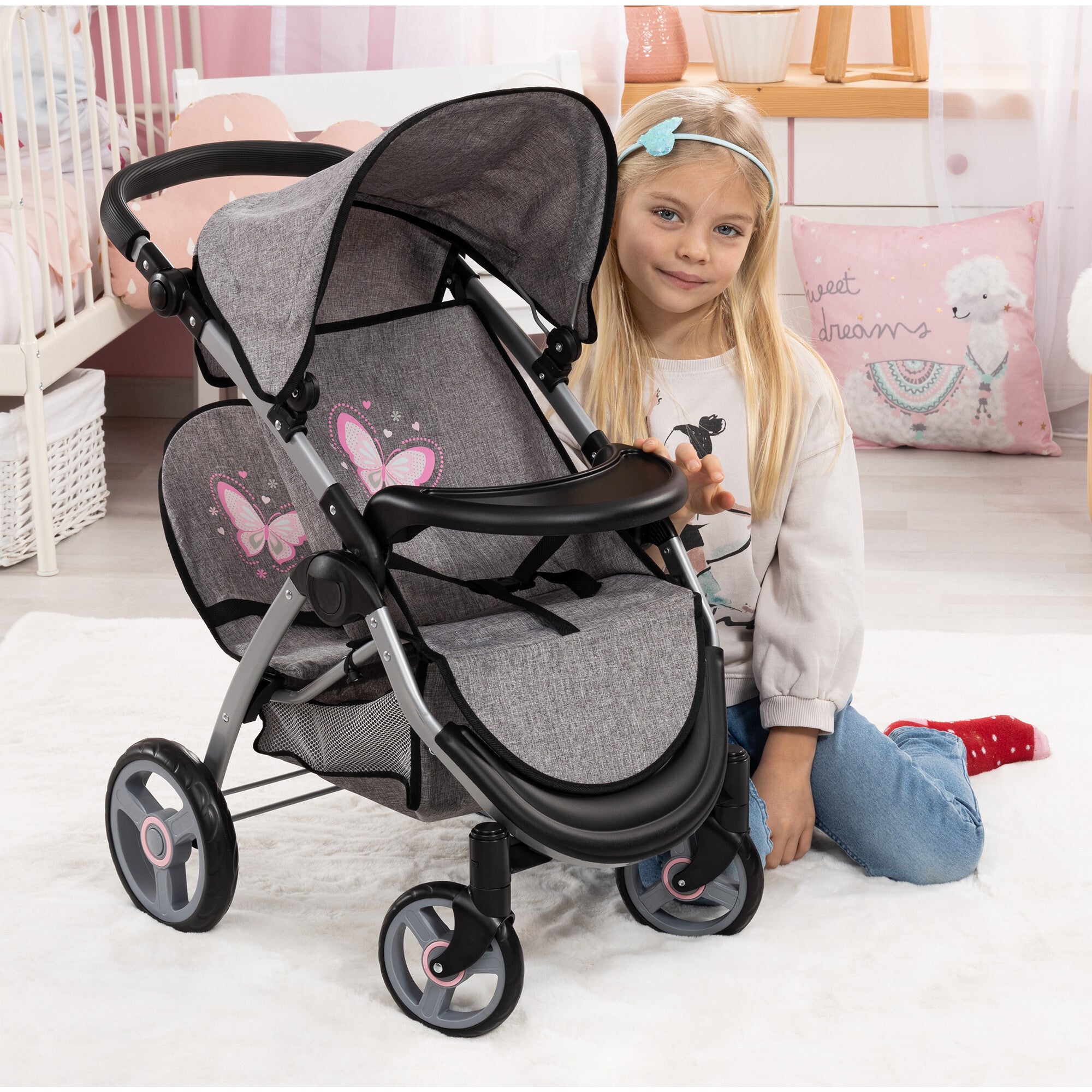 Bayer Design Dolls: Twin Star Stroller - Grey