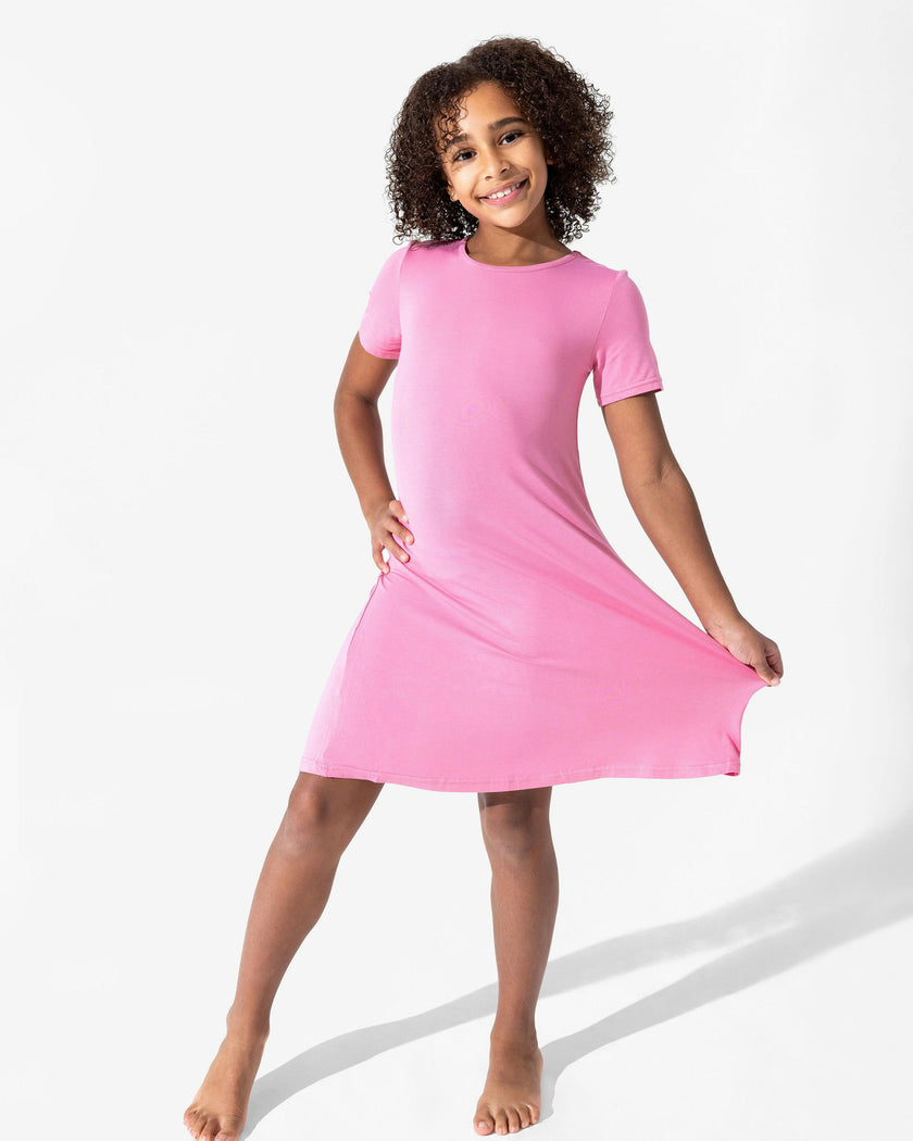 Bubblegum Pink Bamboo Girls' Short Sleeve Dress