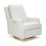Crewe Electronic Recliner and Swivel Glider in Fog Chatham Stripe Light Wood Base
