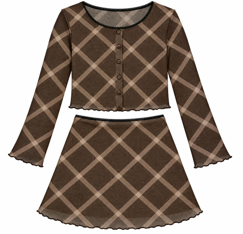 Girls Lauren Mesh Diamond Cardigan And Skirt Set