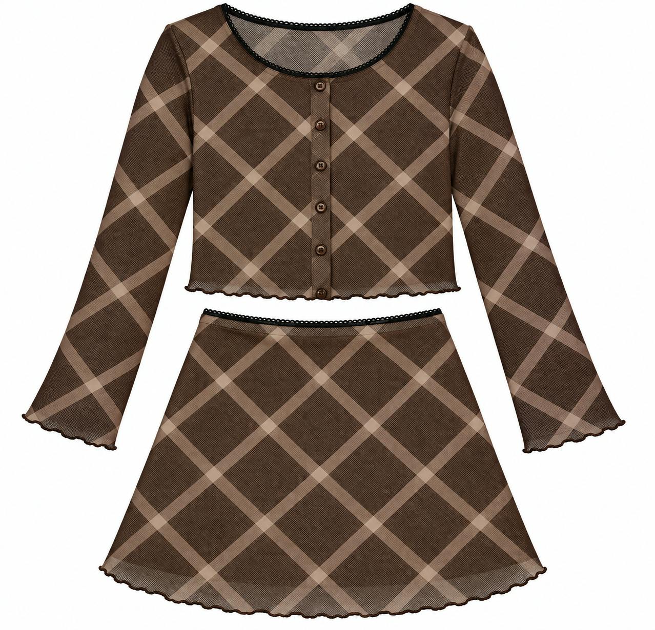 Girls Lauren Mesh Diamond Cardigan And Skirt Set