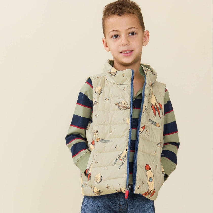 Boys Reversible Riley Vest - Space Rocket