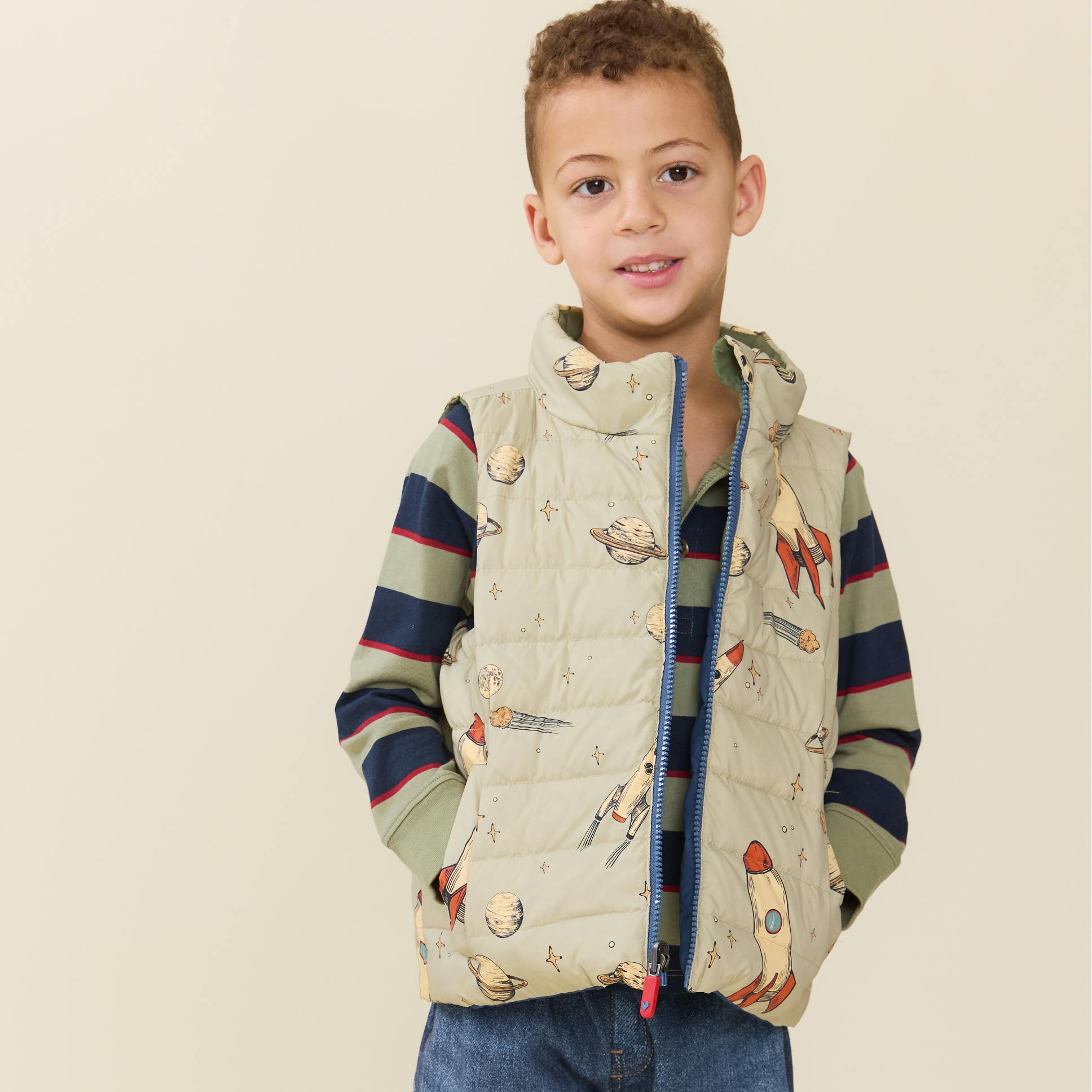 Boys Reversible Riley Vest - Space Rocket