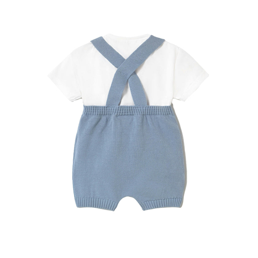 Blue Knitted Baby Romper with Straps