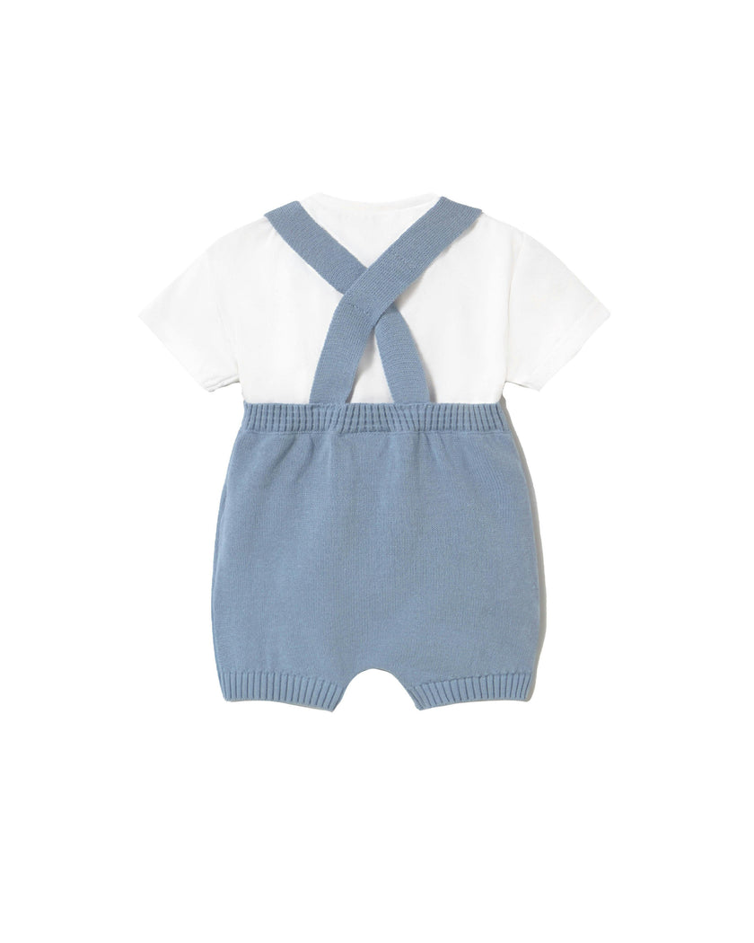 Blue Knitted Baby Romper with Straps