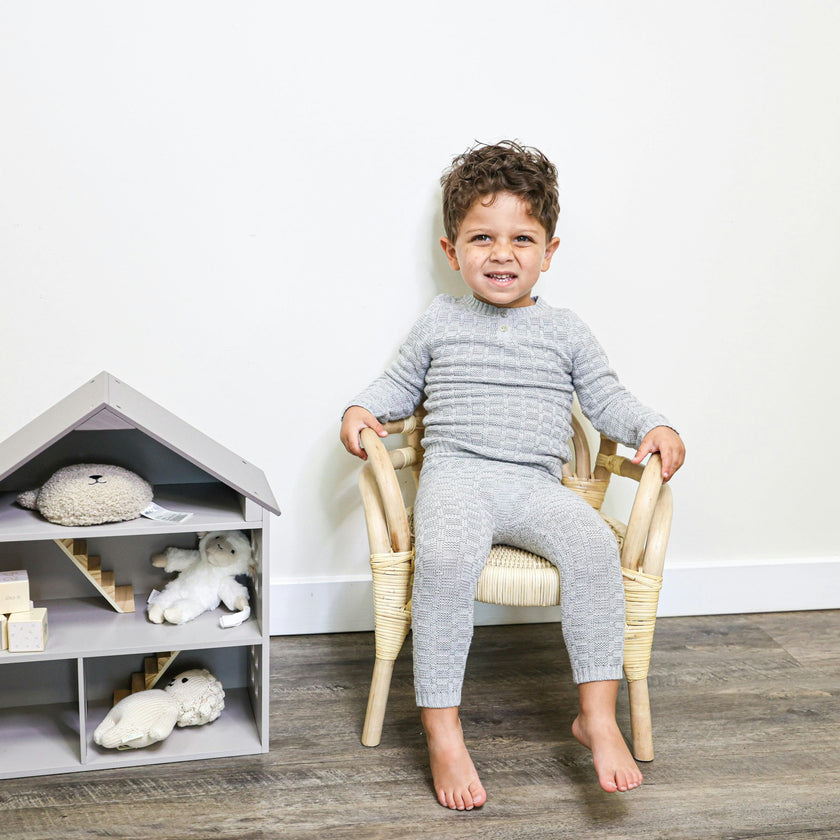 Tiny Tiles Knit Crew Neck Henley Sweater & Pant 2-Piece Set