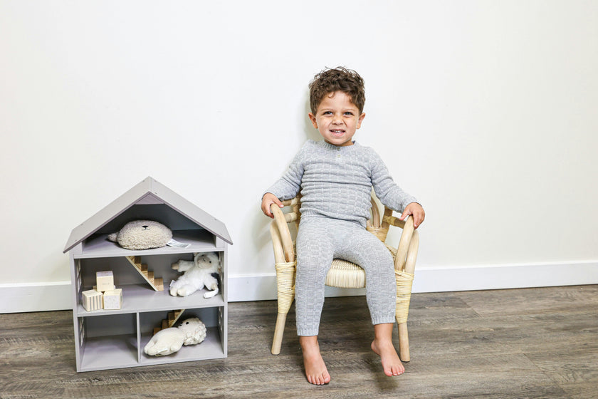 Tiny Tiles Knit Crew Neck Henley Sweater & Pant 2-Piece Set