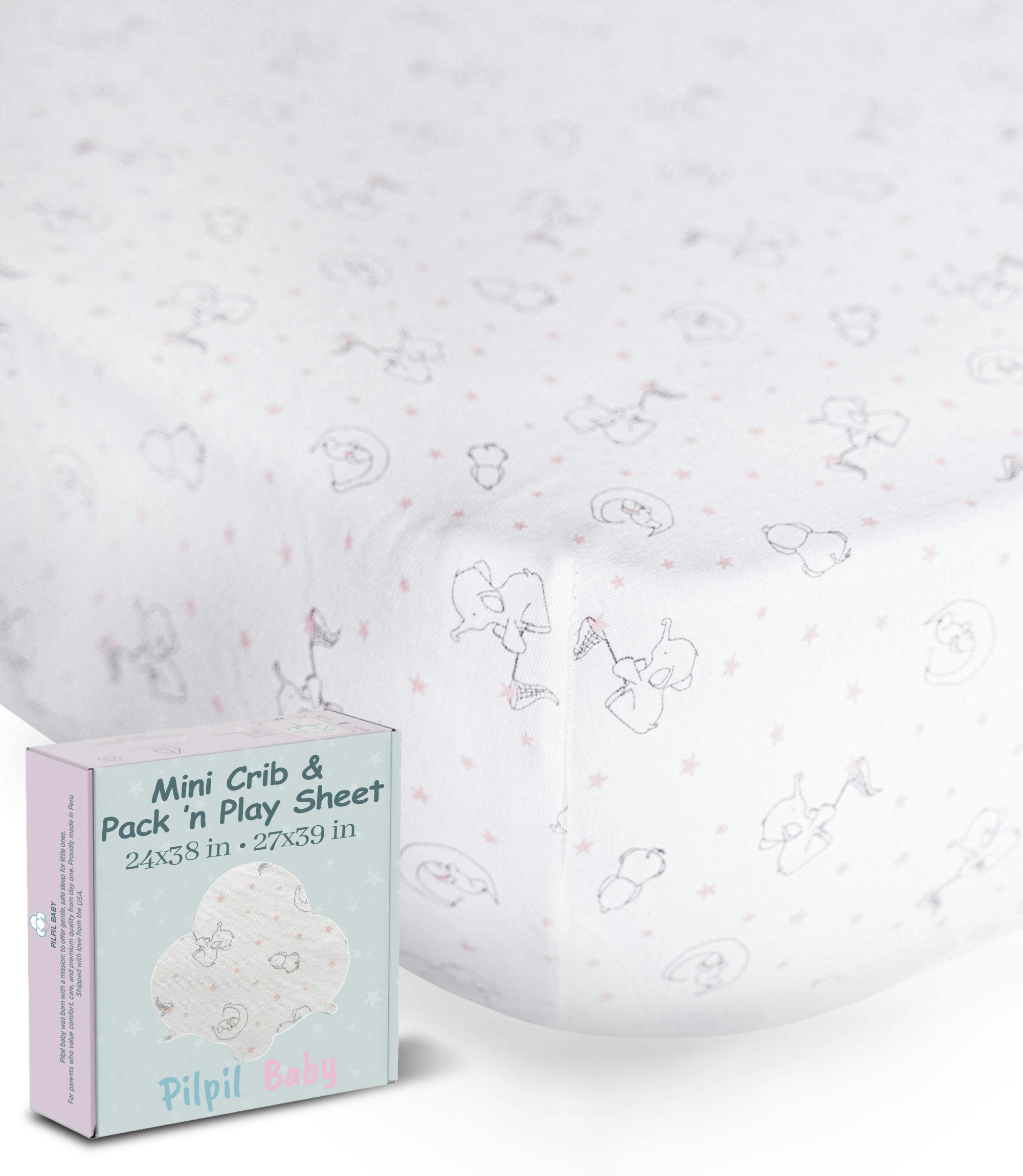 Peruvian Pima Cotton Mini Crib & Pack 'n Play Fitted Sheet – Elephant Rose