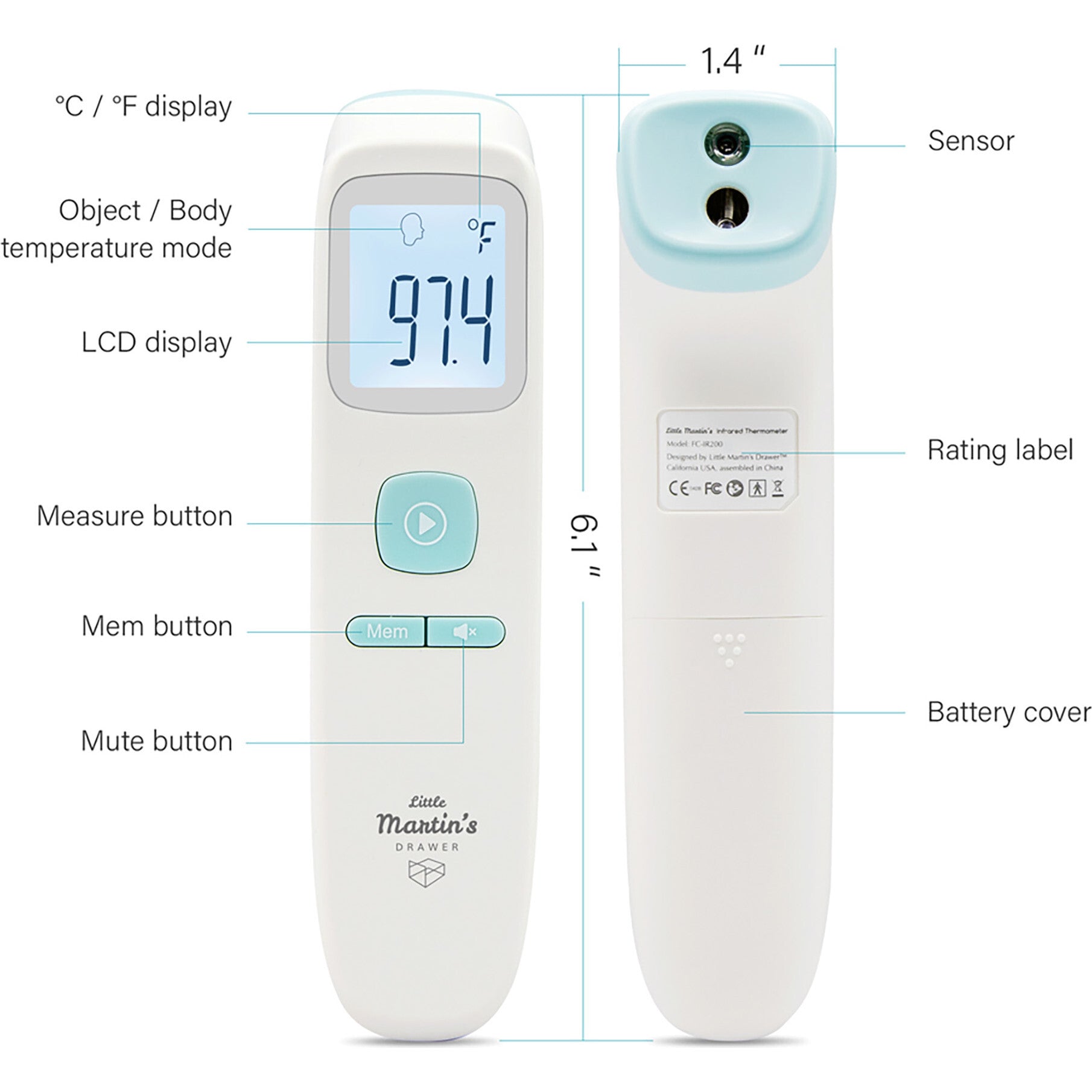 Non-Contact Forehead Infrared Thermometer - Blue