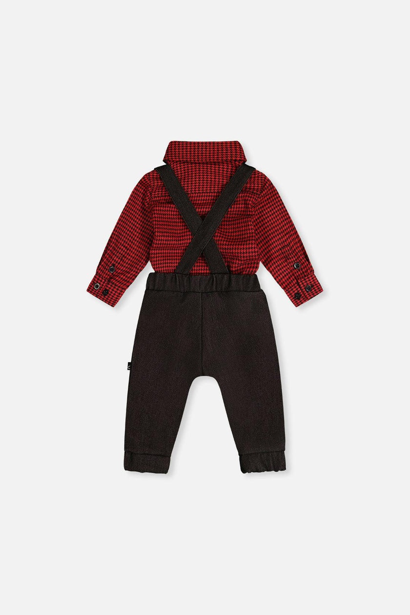 Baby Top & Pants Set Black And Red Houndstooth