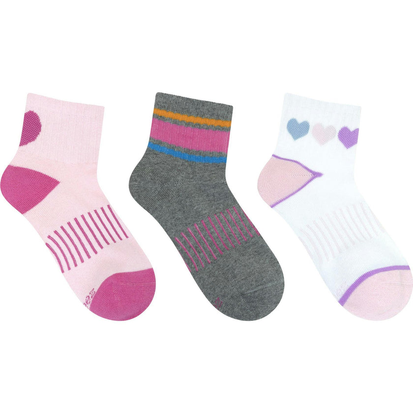 Heart Supreme 3-Pack Quarter Socks in Pink for Toddlers and Kids