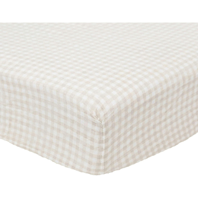 Cotton Muslin Crib Sheet - Tan Gingham