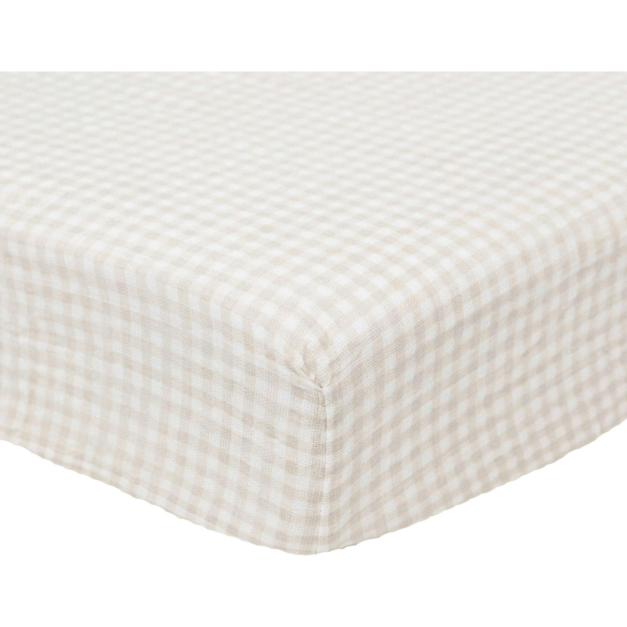 Cotton Muslin Crib Sheet - Tan Gingham