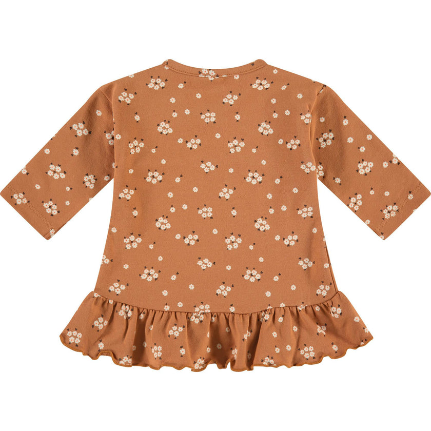 All-Over Floral Print Long Sleeve Drop Waist Dress