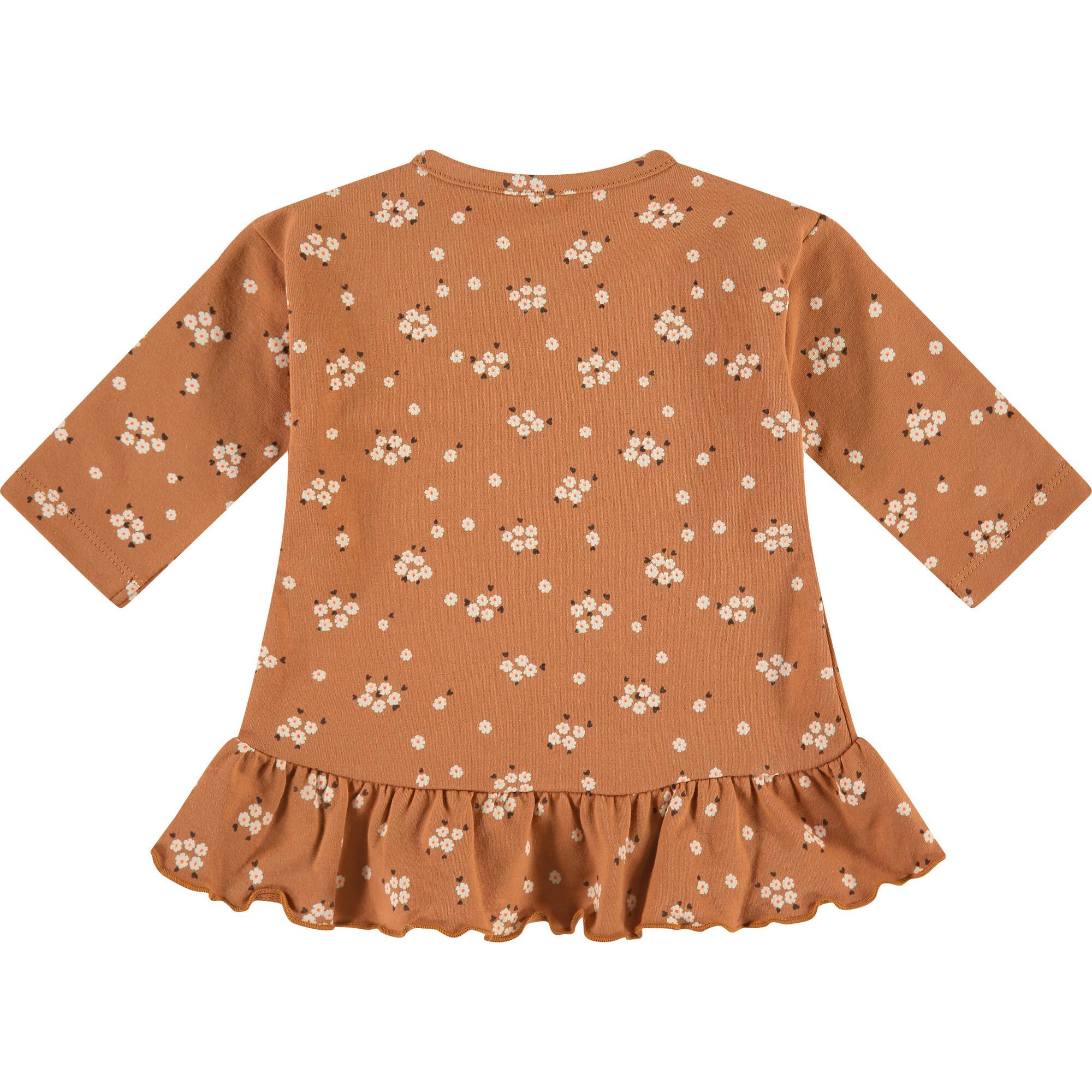 All-Over Floral Print Long Sleeve Drop Waist Dress