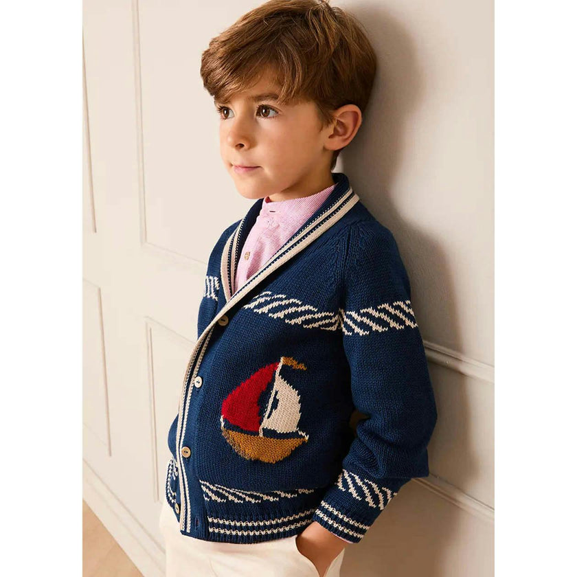 Boat Motif Knitted Cardigan in Navy (2- 10yrs)