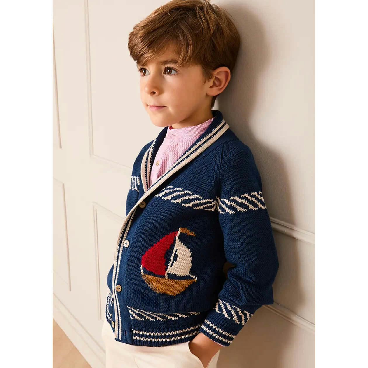 Boat Motif Knitted Cardigan in Navy (2- 10yrs)
