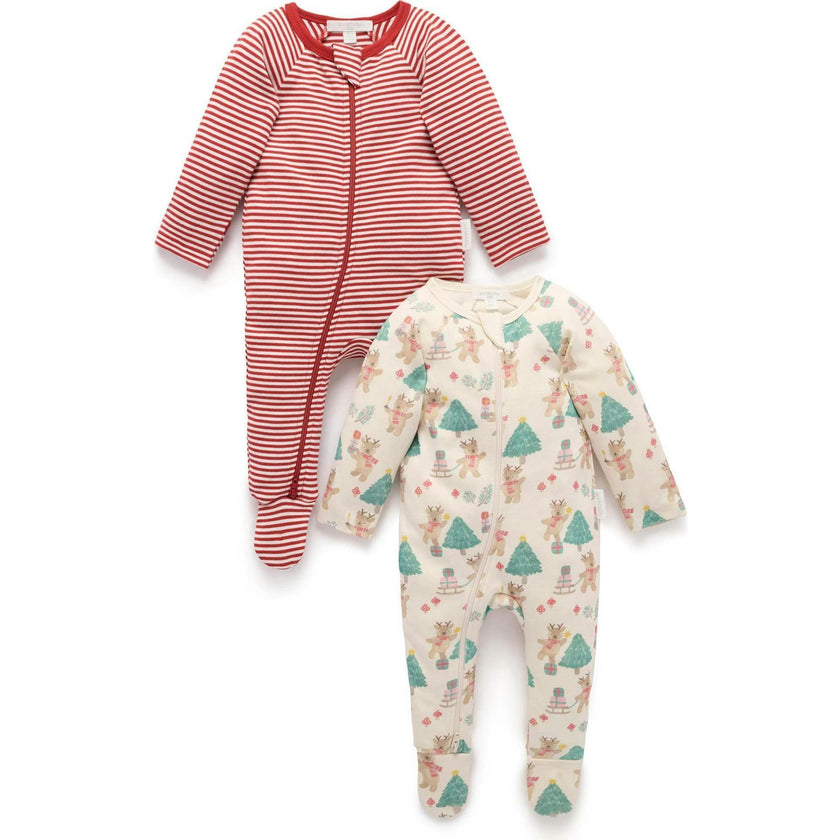 2 Pack Printed Zip Growsuit Deer Christmas Print