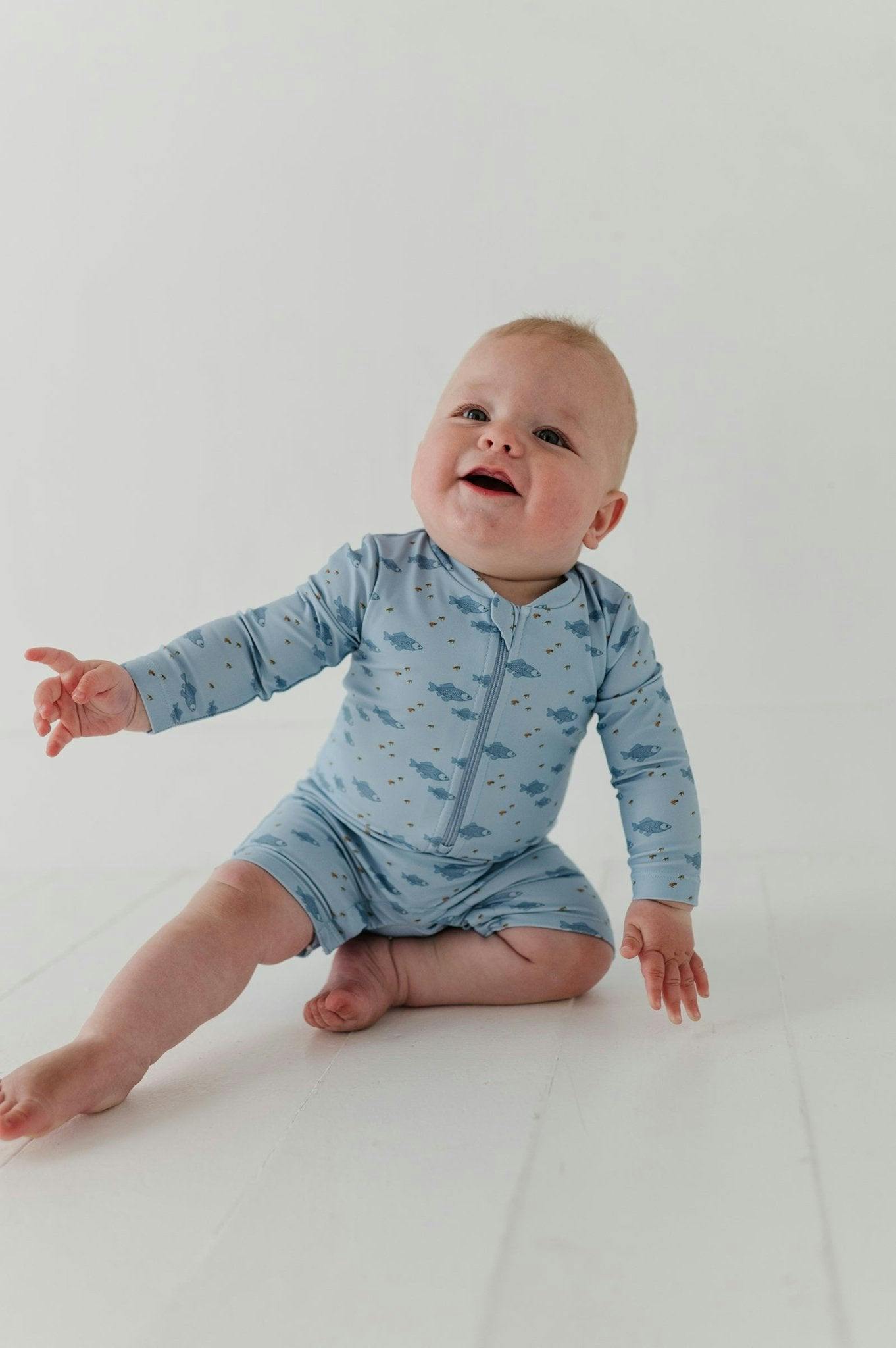 Baby Boy One-Piece Rash Guard Swimsuit in Fish