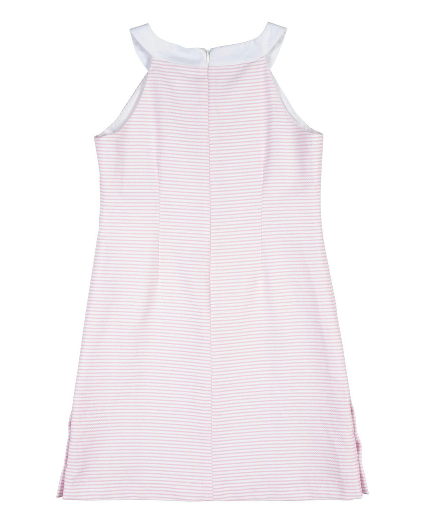 Stripe Pique Dress With Side Buttons