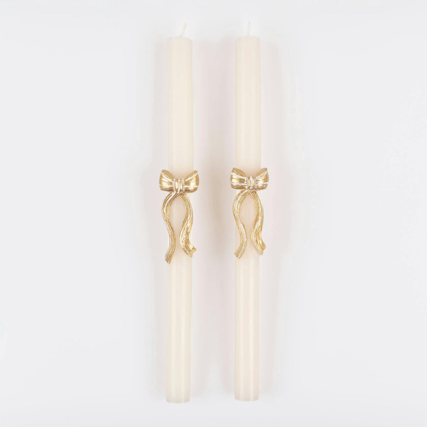 Gold Stripy Bow Table Candles