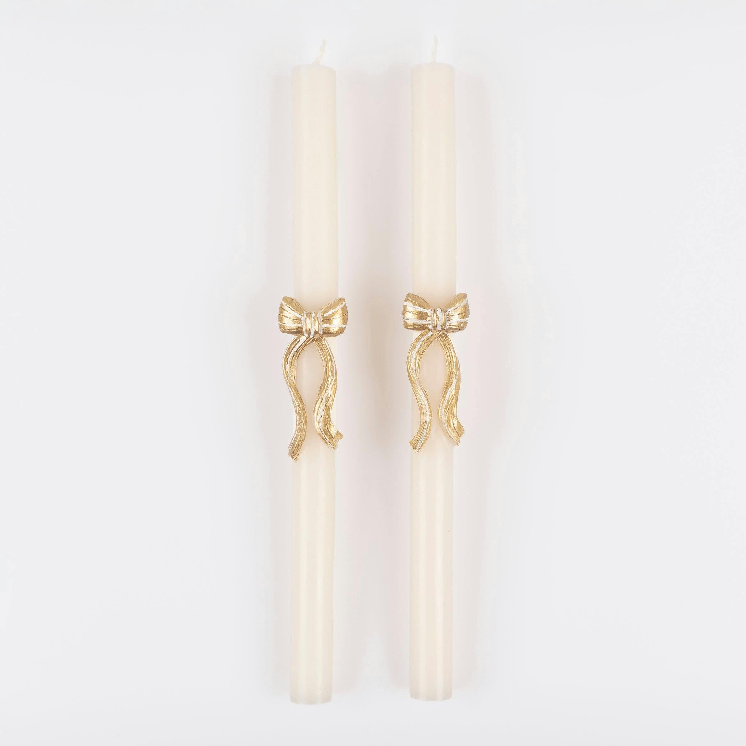 Gold Stripy Bow Table Candles