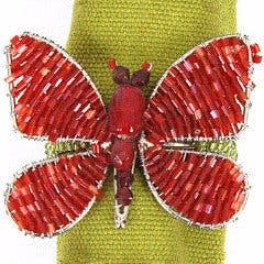 Butterfly Hand Beaded Napkin Ring Red and Orange