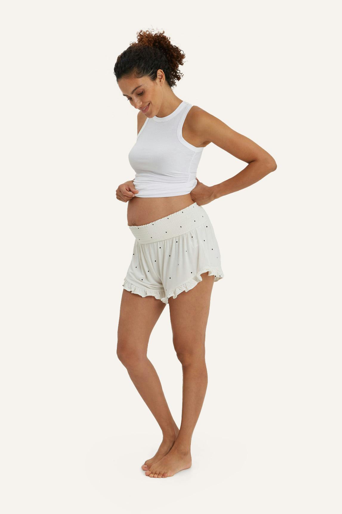 Women's Fleur Smocked Waist Ruffle Trim Maternity Short