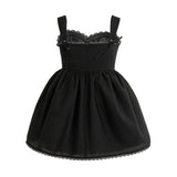 Black Belgata Lace Trim Flared Dress