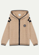 The Beige Merino Cable Knit Zip-Up Hoodie