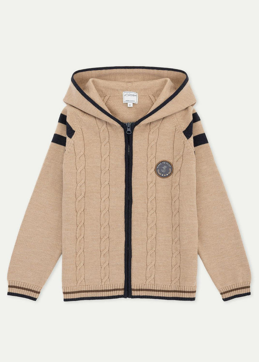 The Beige Merino Cable Knit Zip-Up Hoodie